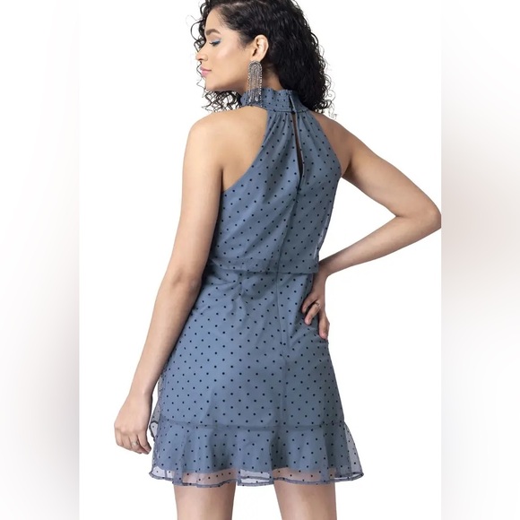 Faballey polka dot mini dress blue and black with ruching - Picture 13 of 13